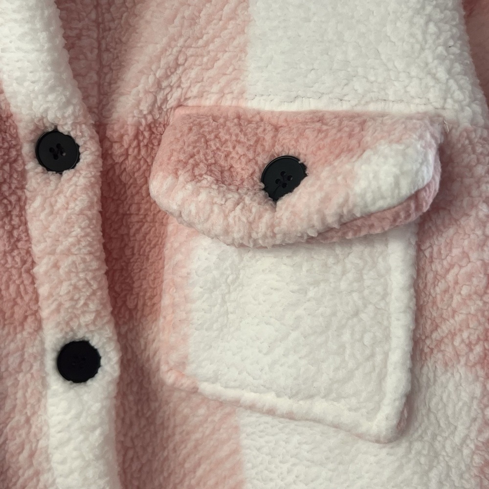 Women's Plush Shacket Size Large Pink White Cozy Loungewear Jacket‎ - Picture 6 of 6